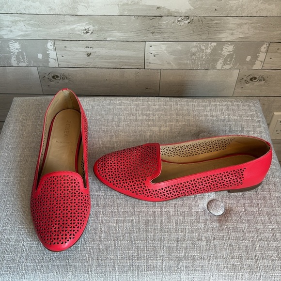 J. CREW Vibrant Red Italian Leather Perforated Loafers - Picture 3 of 10